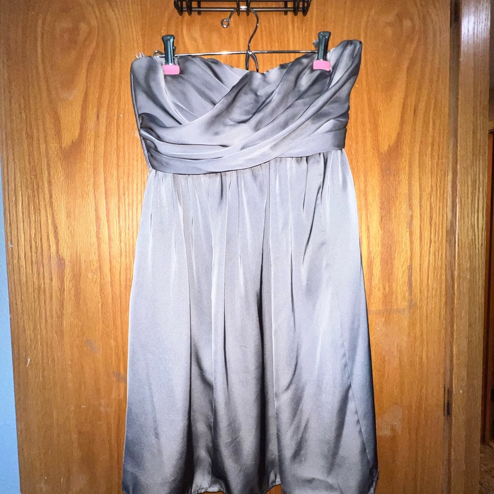 Tevolio Strapless Satin Dress in Taupe
